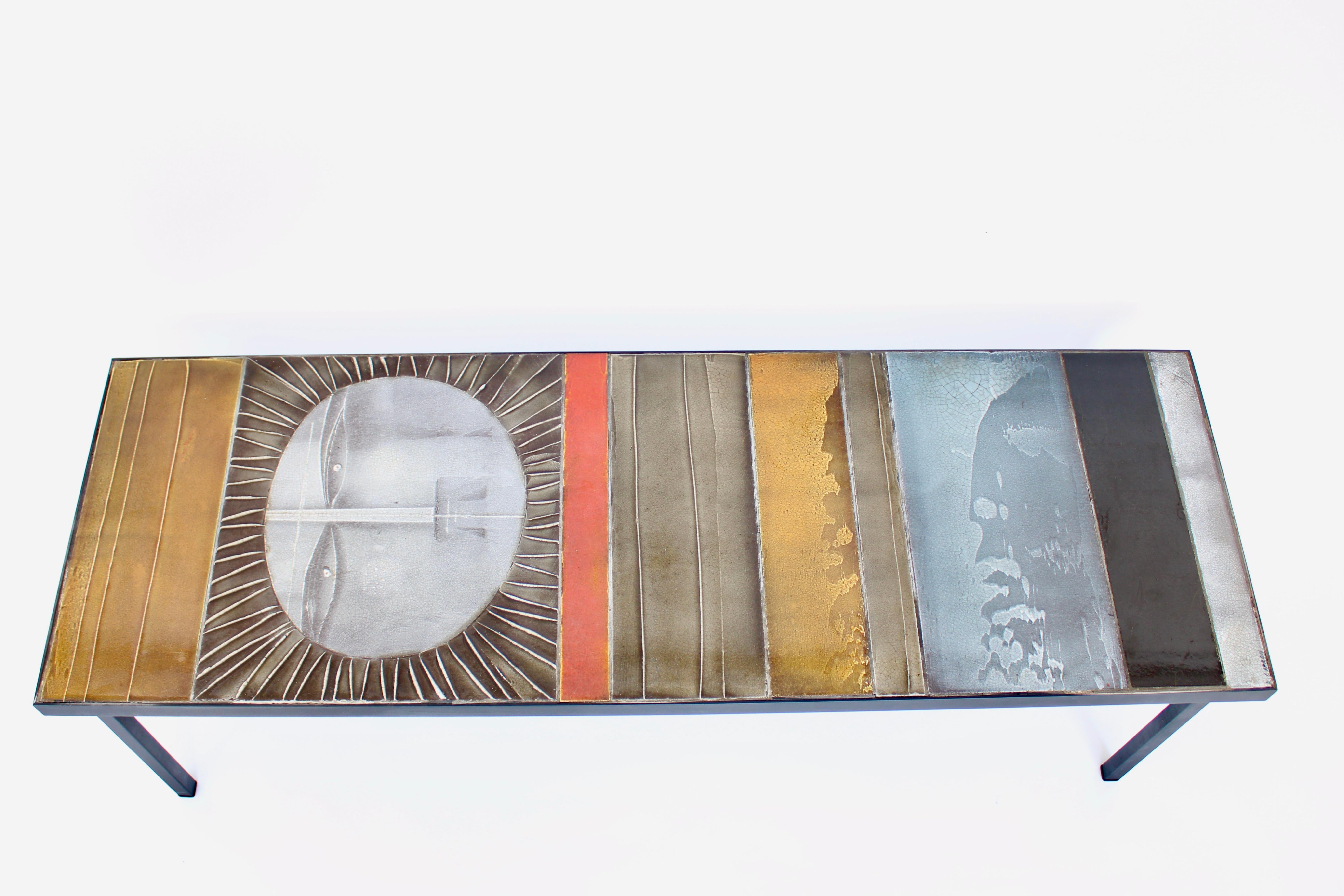 French Roger Capron Ceramic Coffee Table Soleil Sun Motif Vallauris, c 1965