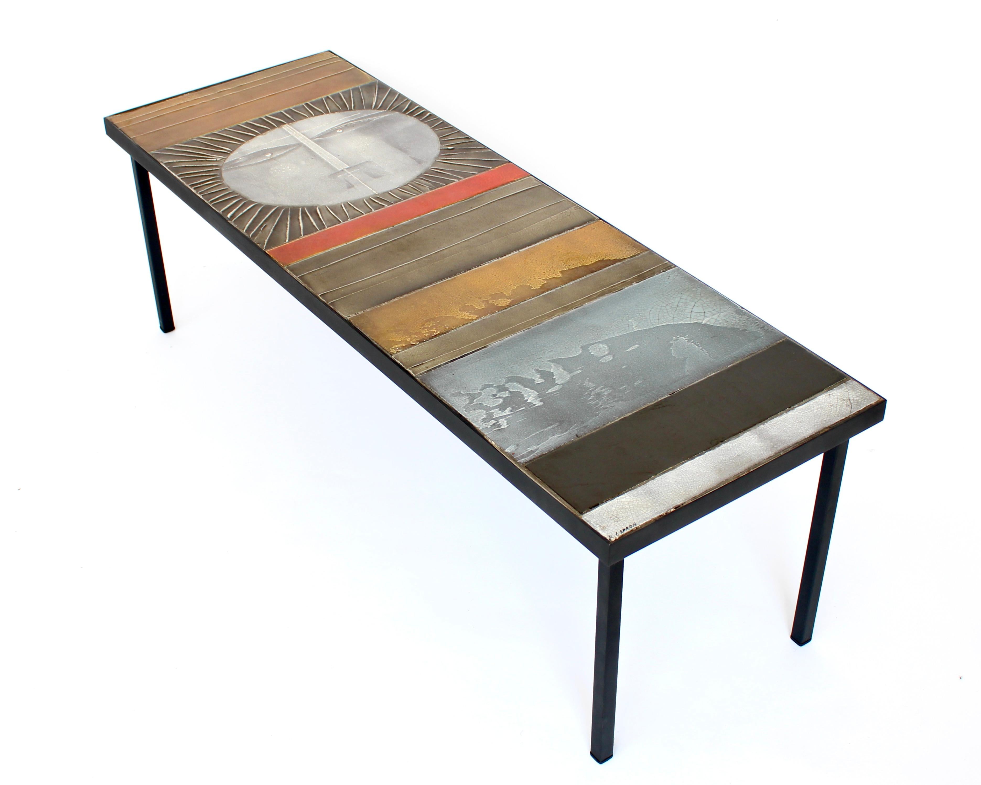 Roger Capron Ceramic Coffee Table Soleil Sun Motif Vallauris, c 1965 In Good Condition In Chicago, IL