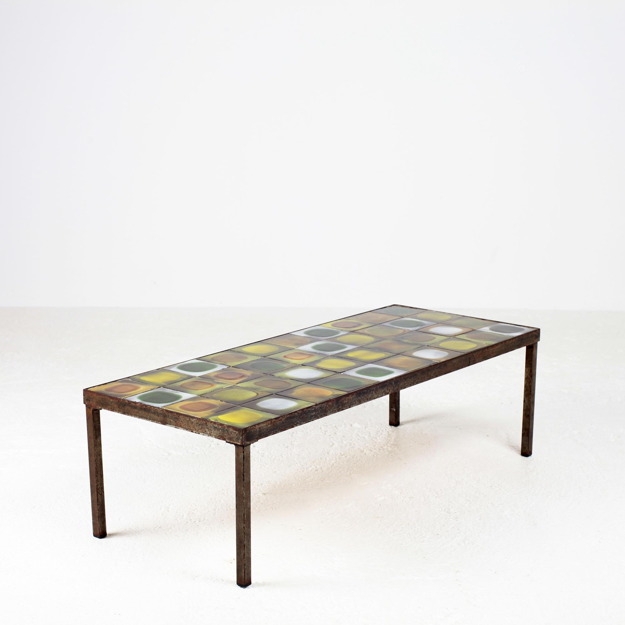 French Roger Capron Ceramic Coffee Table Planetes, 1960s