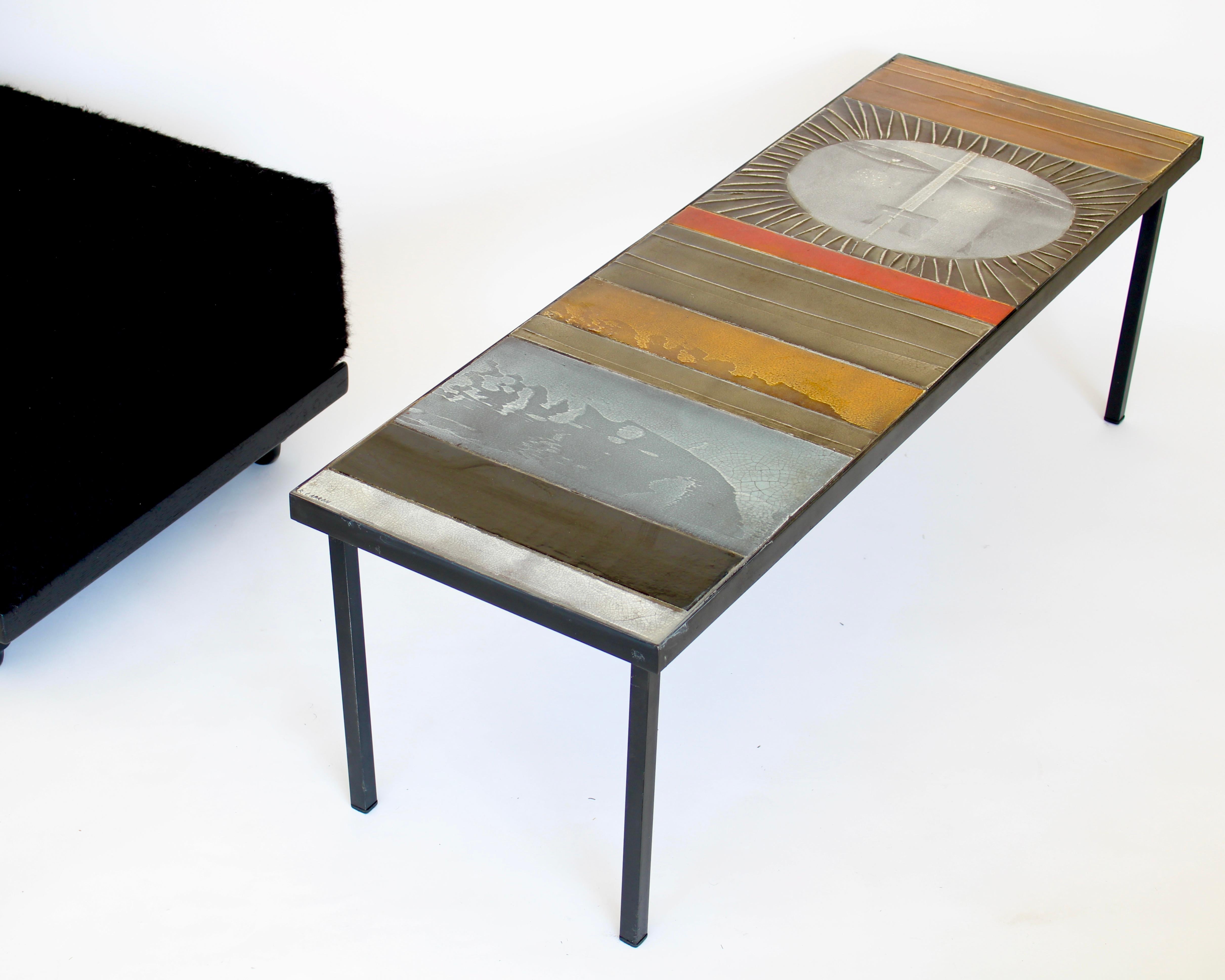 Roger Capron Ceramic Coffee Table Soleil Sun Motif Vallauris, c 1965 6