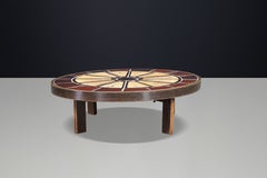 Mesa de centro de cerámica Roger Capron, haya teñida, Francia, años 60