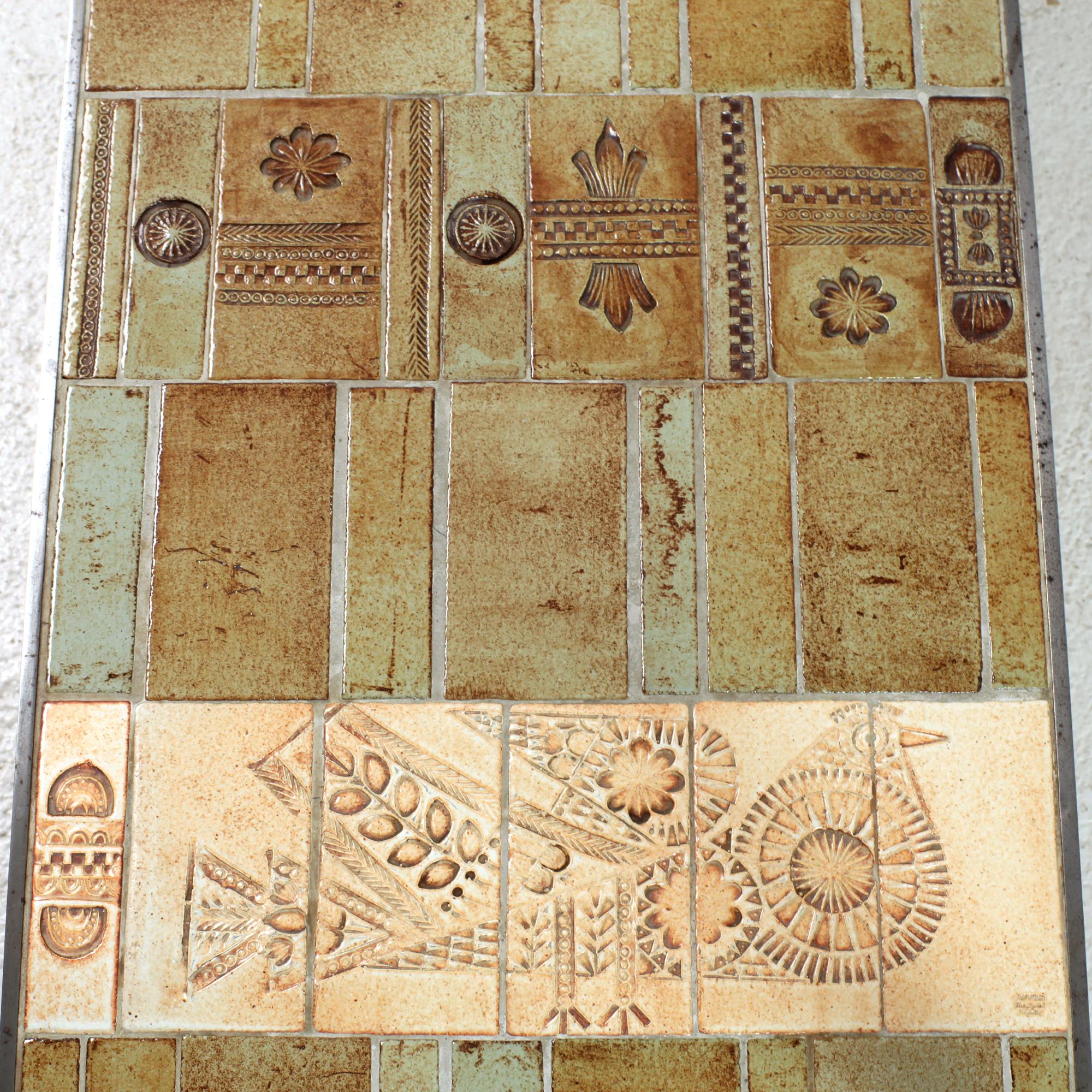 Mesa baja de cerámica Roger Capron con decoración de pájaros, Vallauris Francia 1960 en Bueno estado para la venta en Saint  Ouen, FR