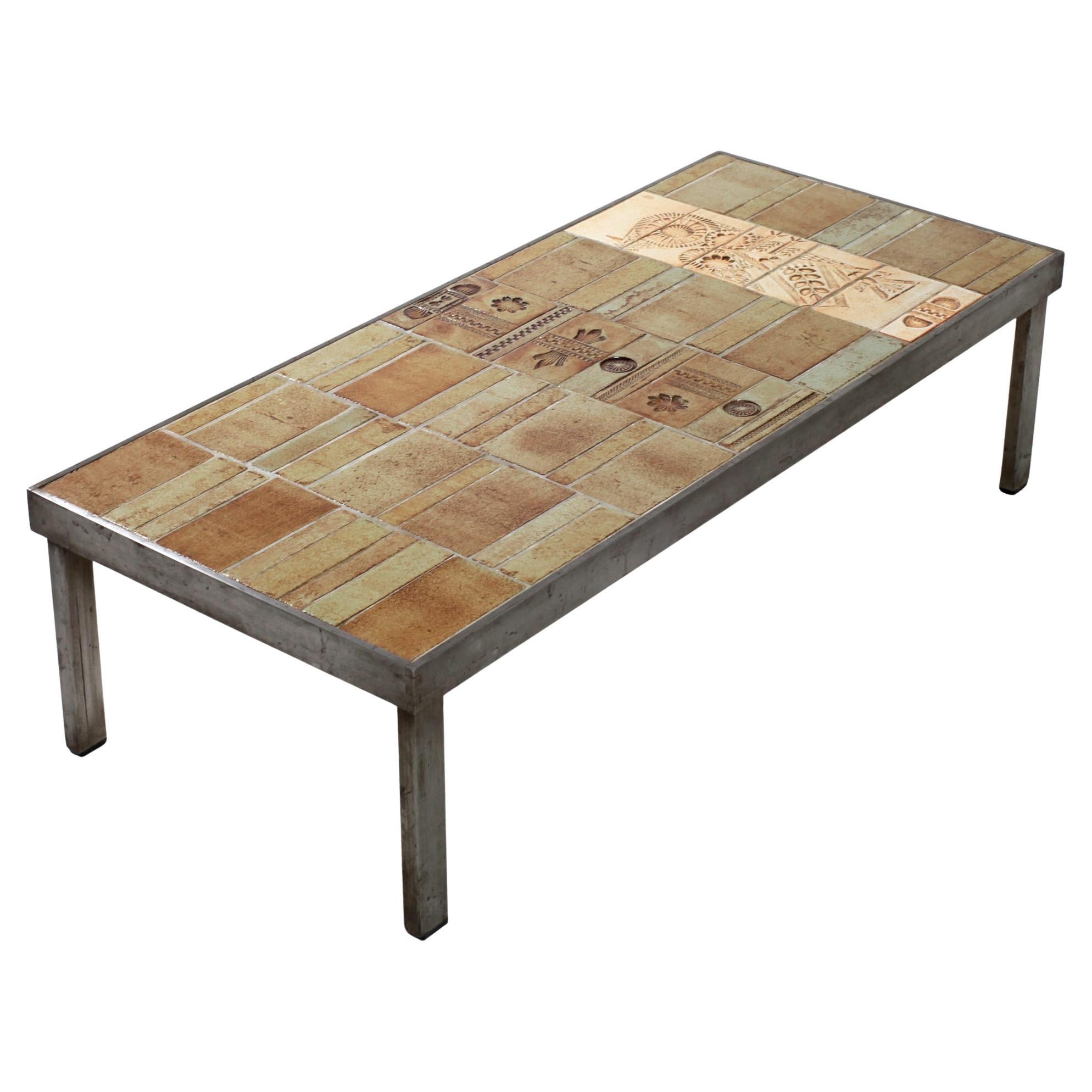 Mesa baja de cerámica Roger Capron con decoración de pájaros, Vallauris Francia 1960 en venta