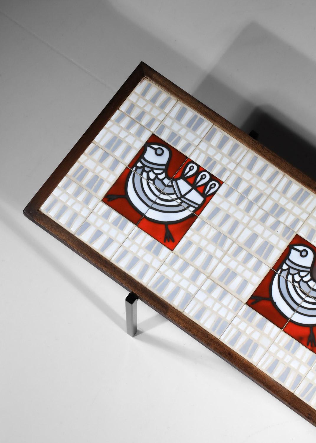 Table basse en céramique de Roger Capron avec décor de poulets, années 1950, Vallauris AM en vente 3