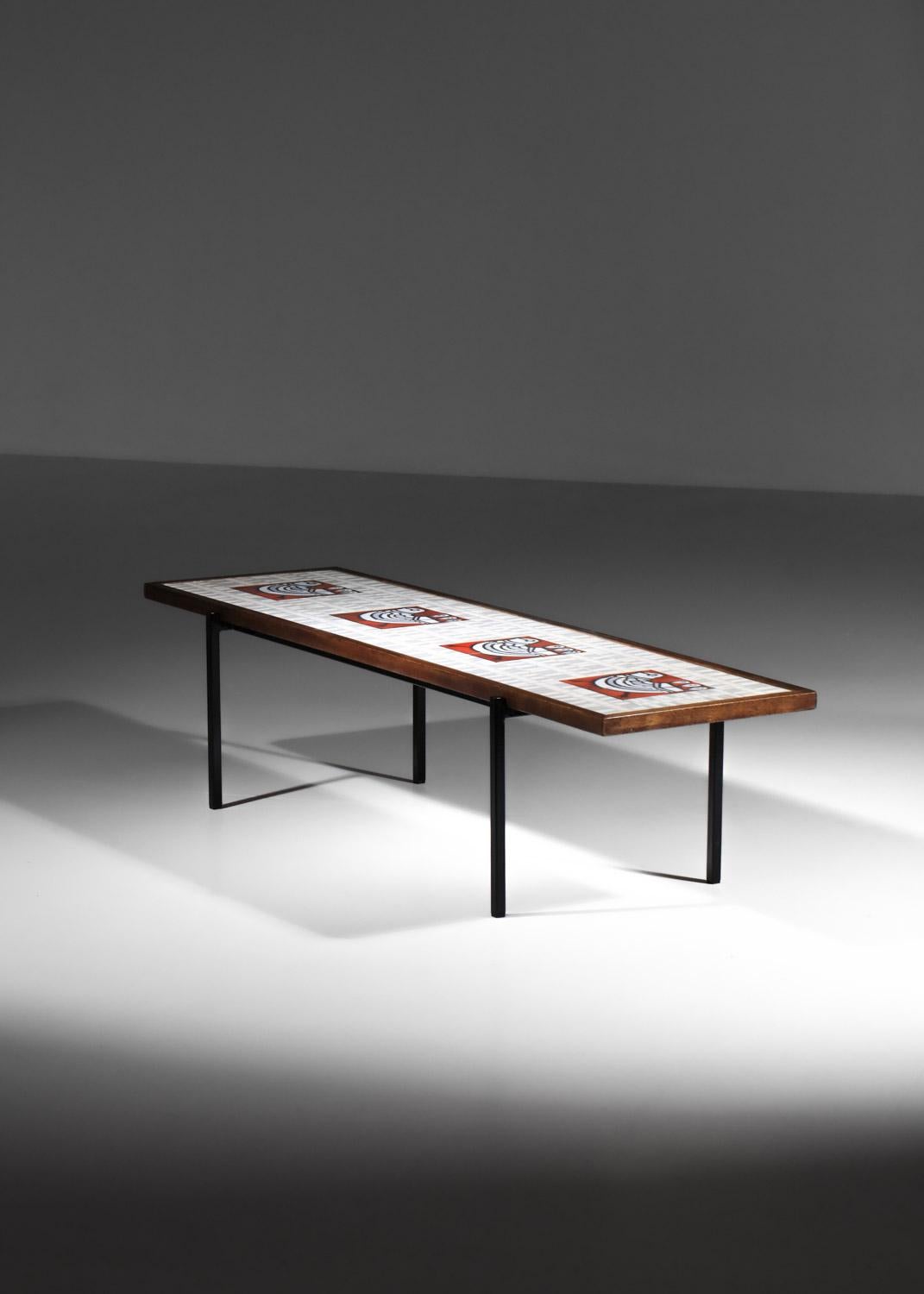 Table basse en céramique de Roger Capron avec décor de poulets, années 1950, Vallauris AM en vente 6