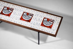 Table basse en céramique de Roger Capron avec décor de poulets, années 1950, Vallauris AM