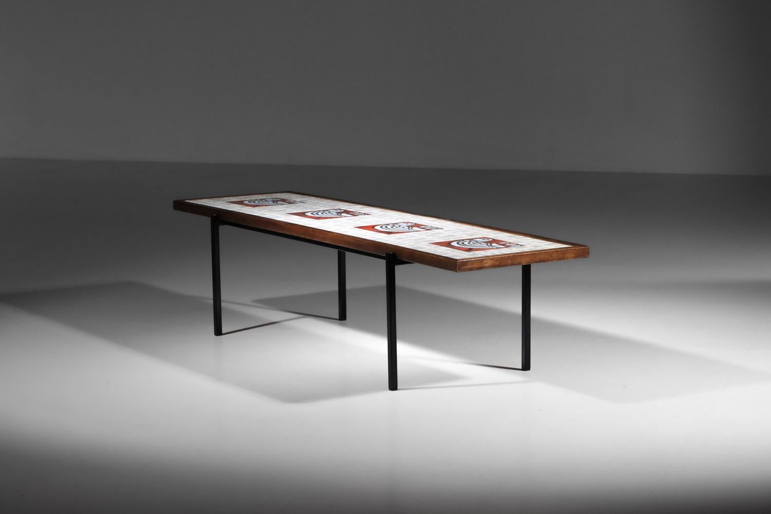 Mid-Century Modern Table basse en céramique de Roger Capron avec décor de poulets, années 1950, Vallauris AM en vente