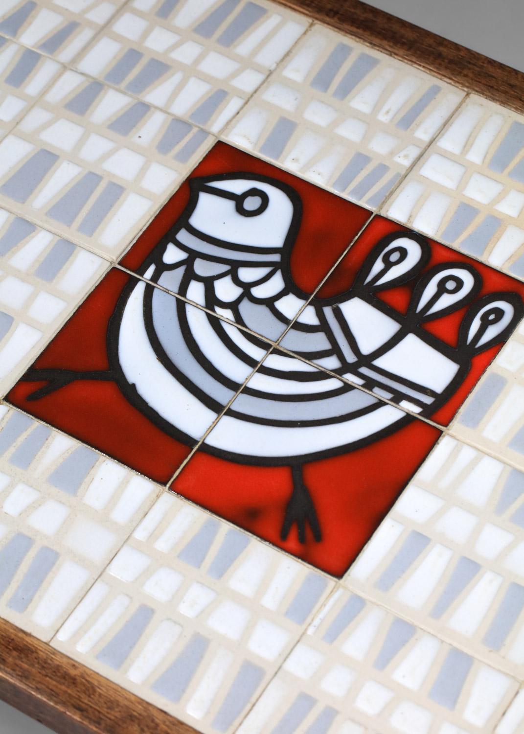 Français Table basse en céramique de Roger Capron avec décor de poulets, années 1950, Vallauris AM en vente