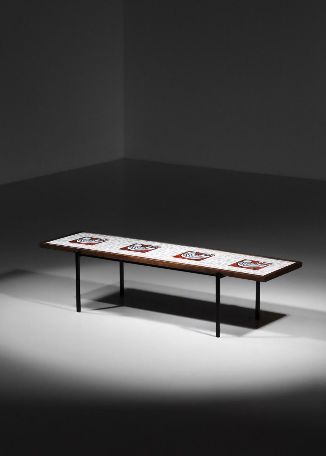 Table basse en céramique de Roger Capron avec décor de poulets, années 1950, Vallauris AM en vente 2