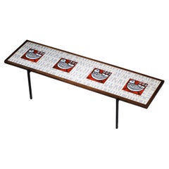 Roger Capron ceramic coffee table with chicken decor, 1950s, Vallauris