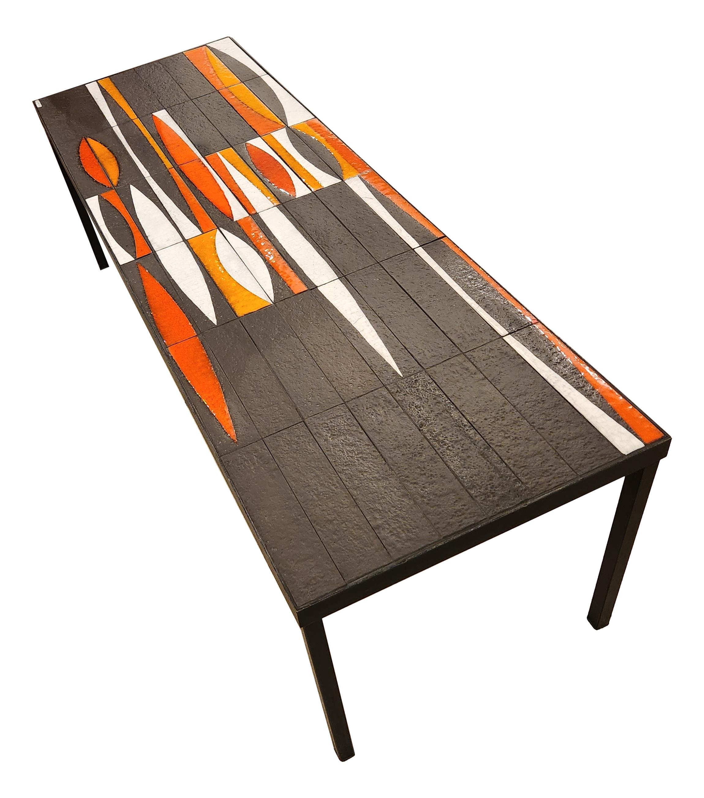 Mid-Century Modern Roger Capron - Vintage Ceramic Coffee Table with Navette Tiles, 1950's For Sale