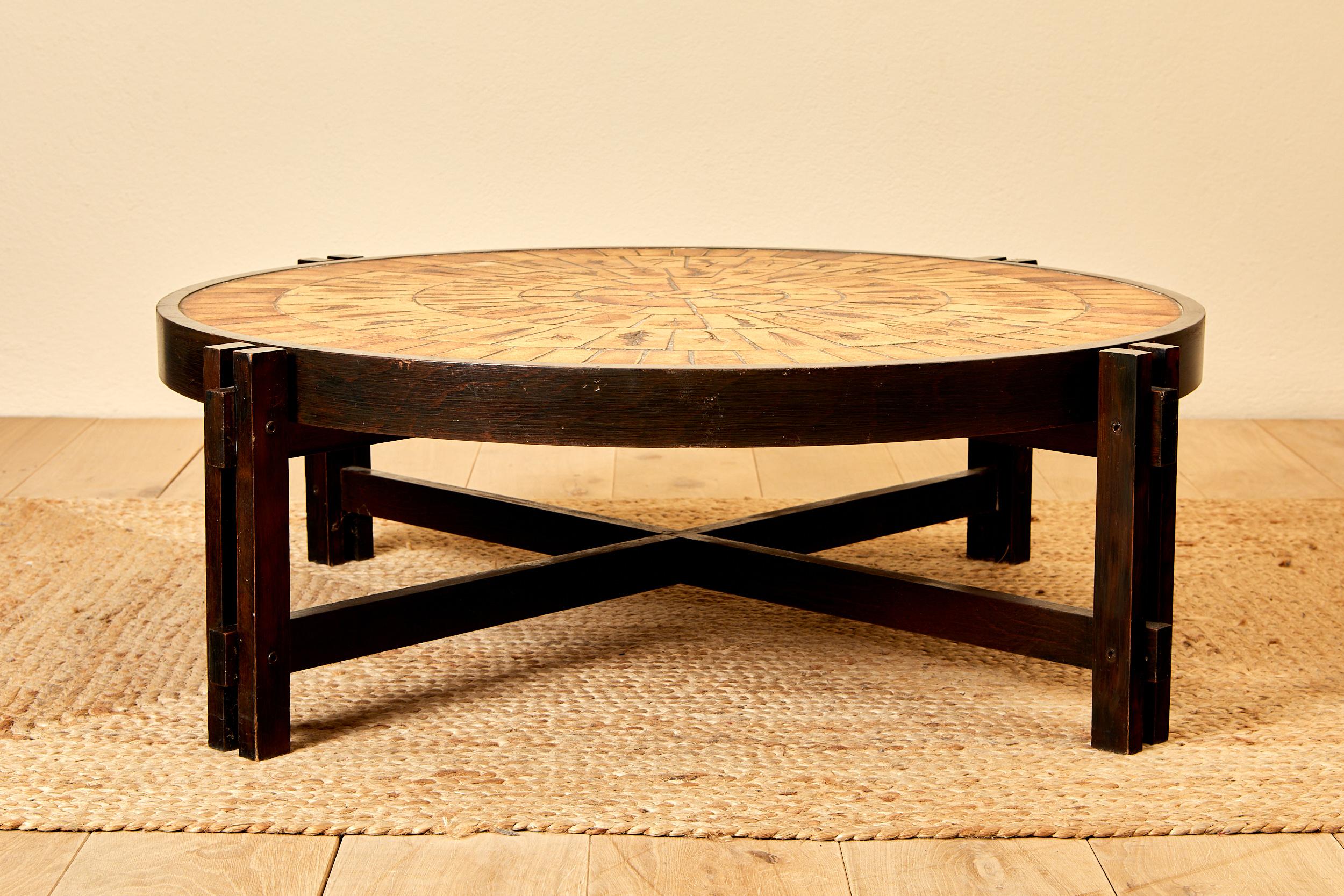 Ceramic Roger Capron, ceramic coffee table, wood, circa 1960, France.