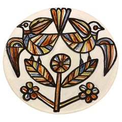 Roger Capron Ceramic Dish with Birds and Flowers, Vallauris, 1950's