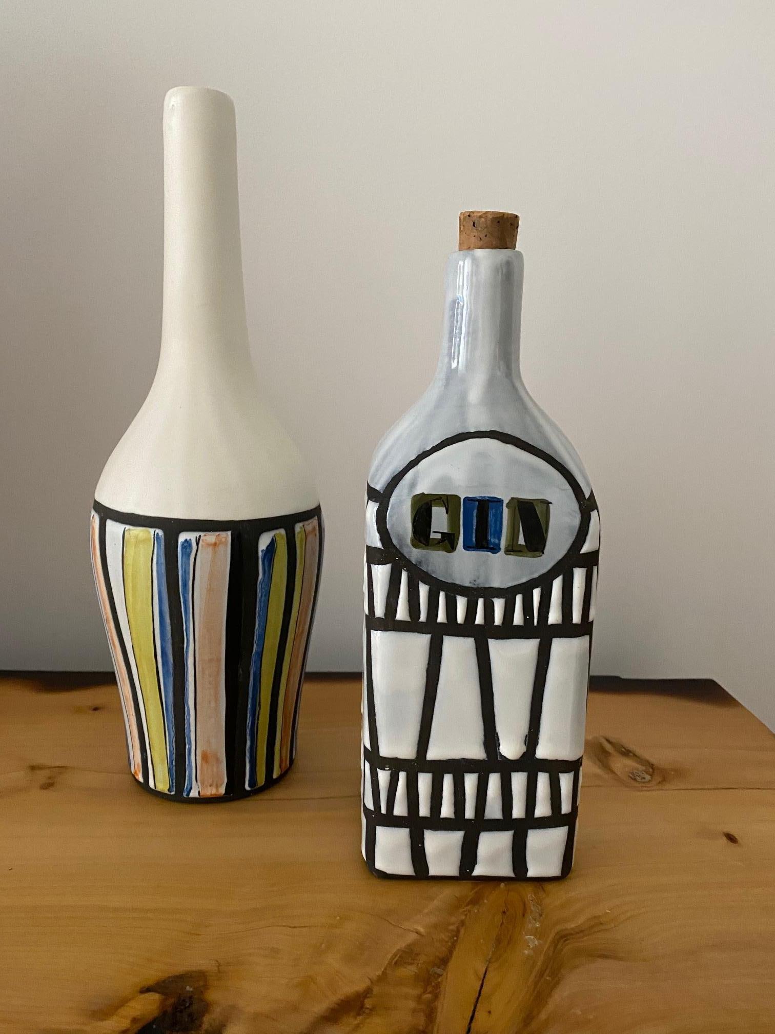 Roger Capron Keramik-Flasche „Gin“ aus Vallauris, 1950er Jahre im Angebot 1