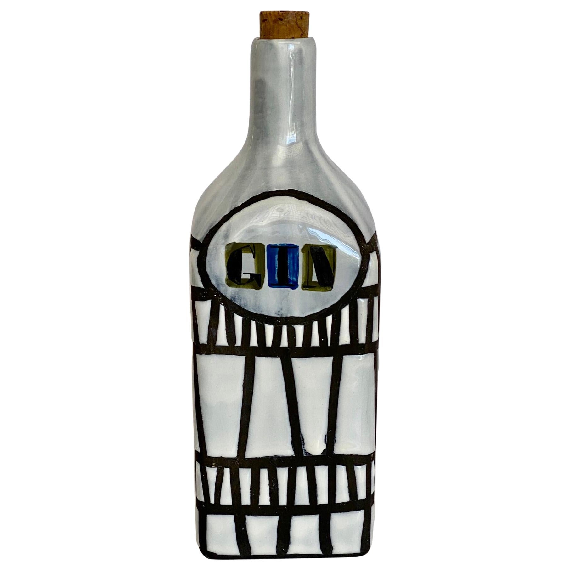 Bouteille « Gin » en céramique de Roger Capron de Vallauris, années 1950