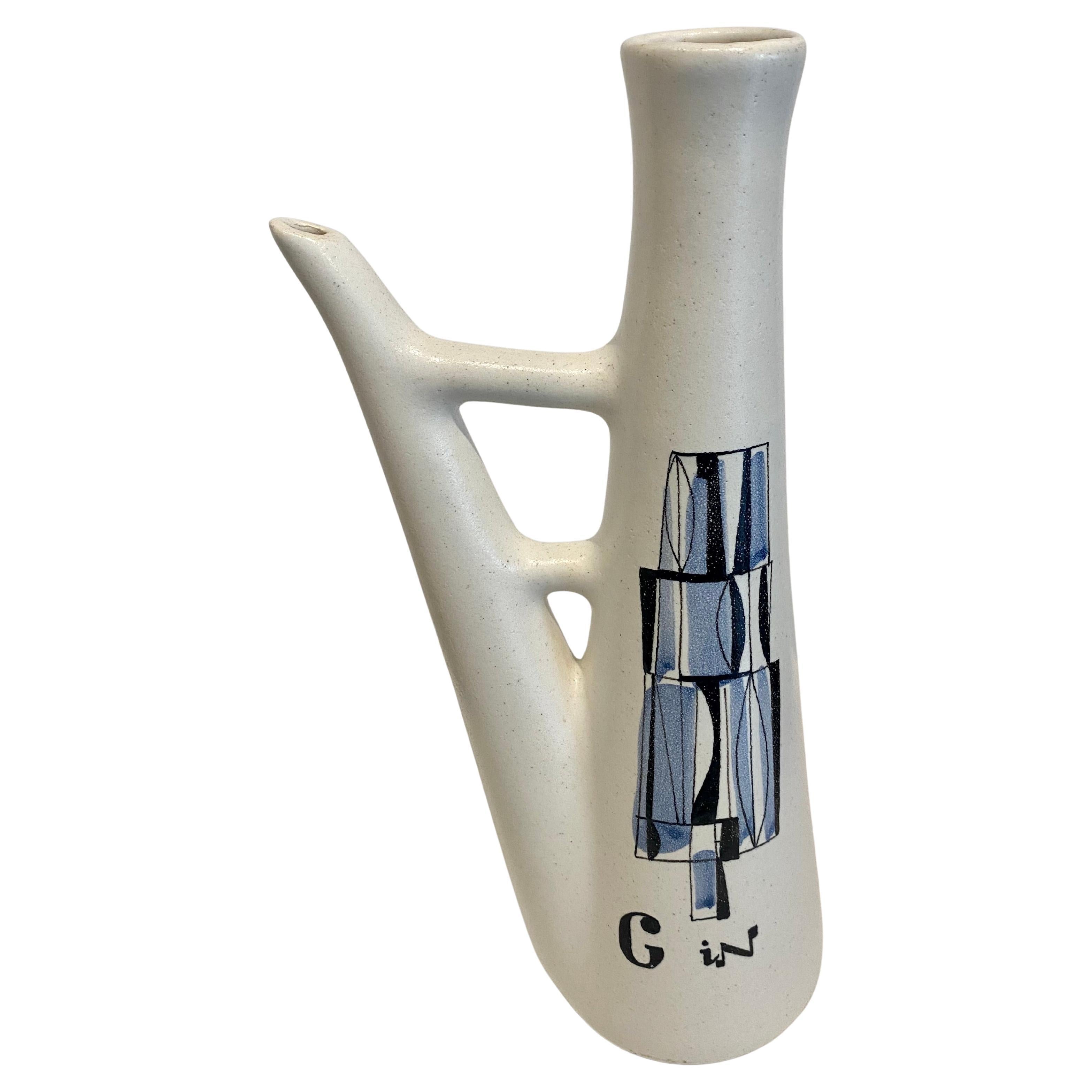 Roger Capron Ceramic "GIN" Bottle from Vallauris, 1950s