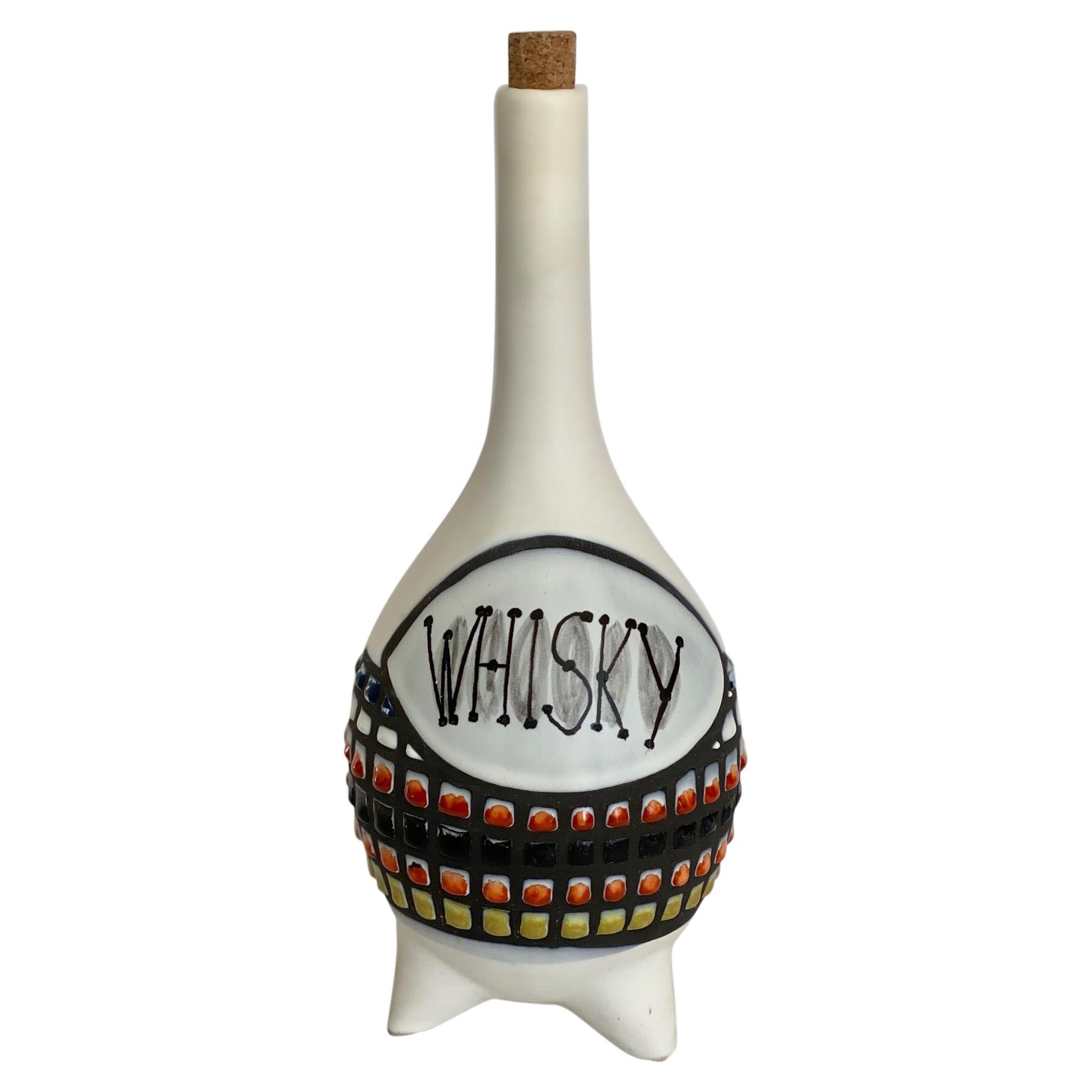 Roger Capron Ceramic "WHISKY" Bottle from Vallauris, 1950s For Sale