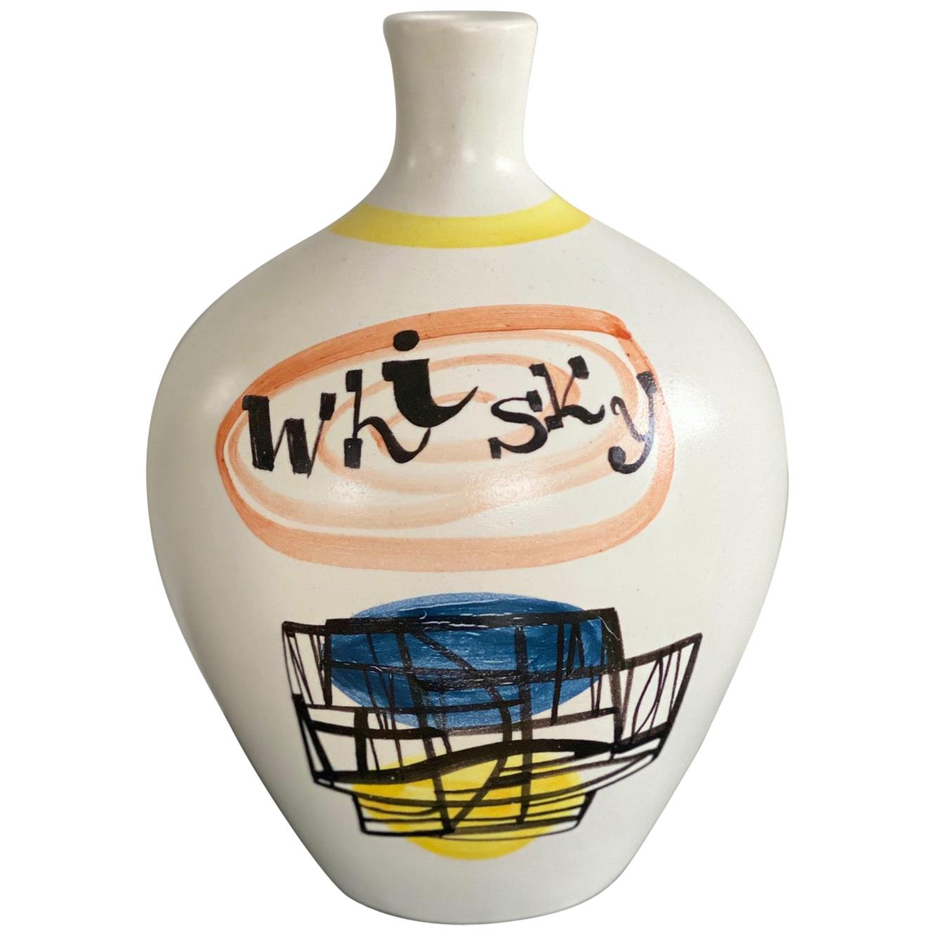 Roger Capron Ceramic "WHISKY" Bottle from Vallauris, 1950s