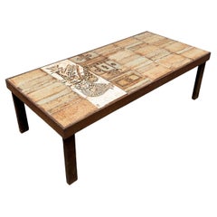 Table basse à motif chinois de Roger Capron, France, années 1970