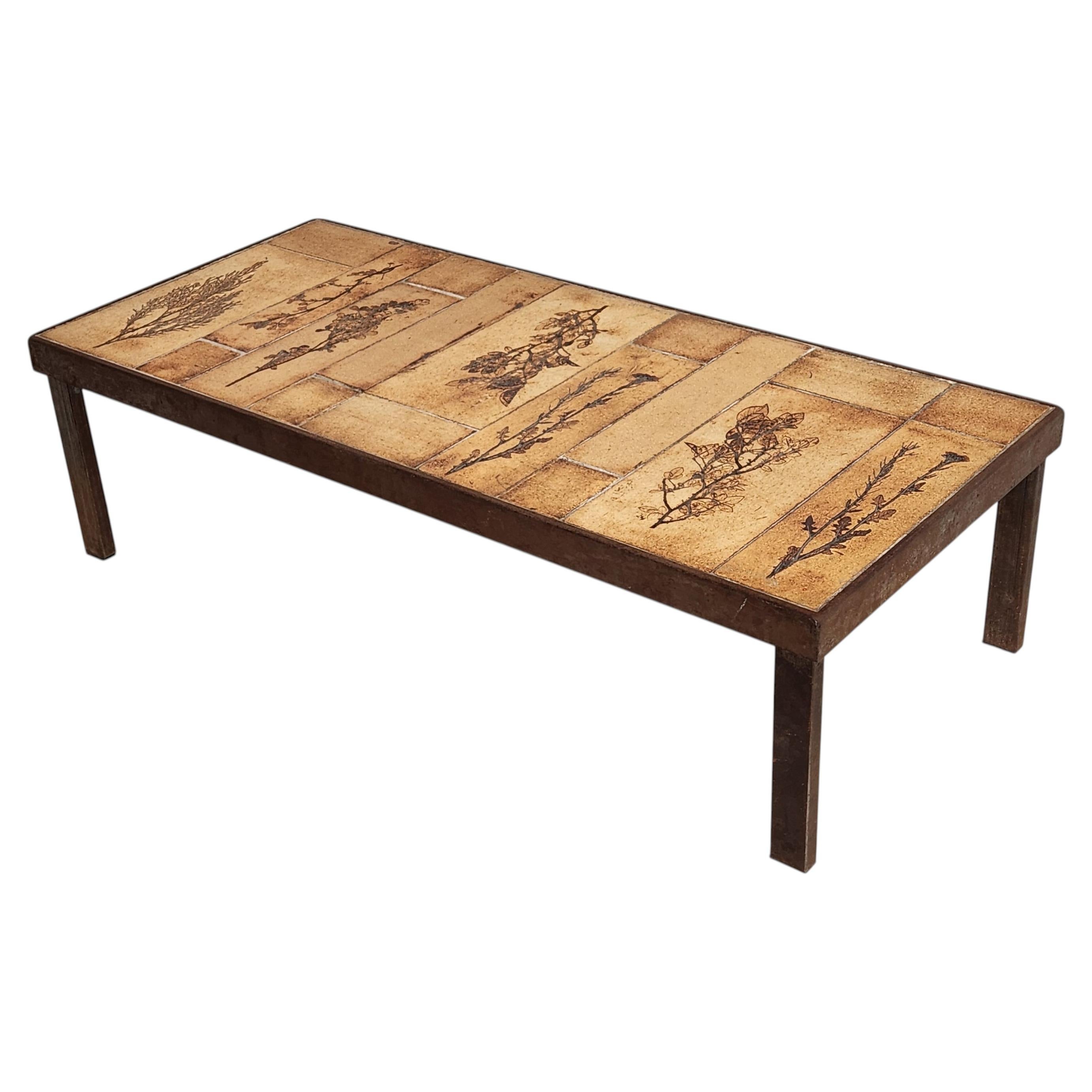 Roger Capron - Coffee Table, Garrigue Ceramic Tiles on Dovetail Metal Frame