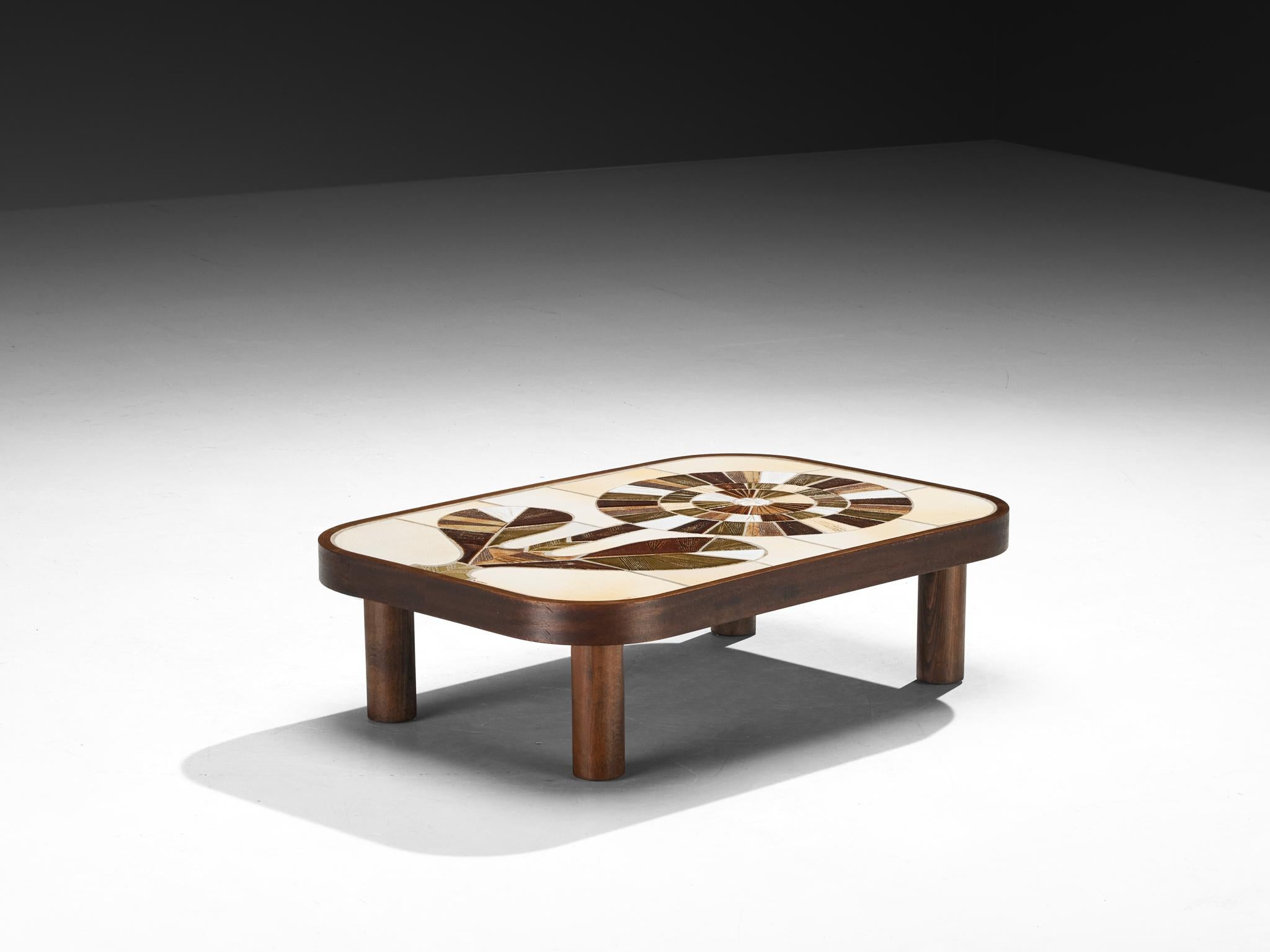 Mid-Century Modern Table basse Roger Capron en céramique à motifs floraux en vente