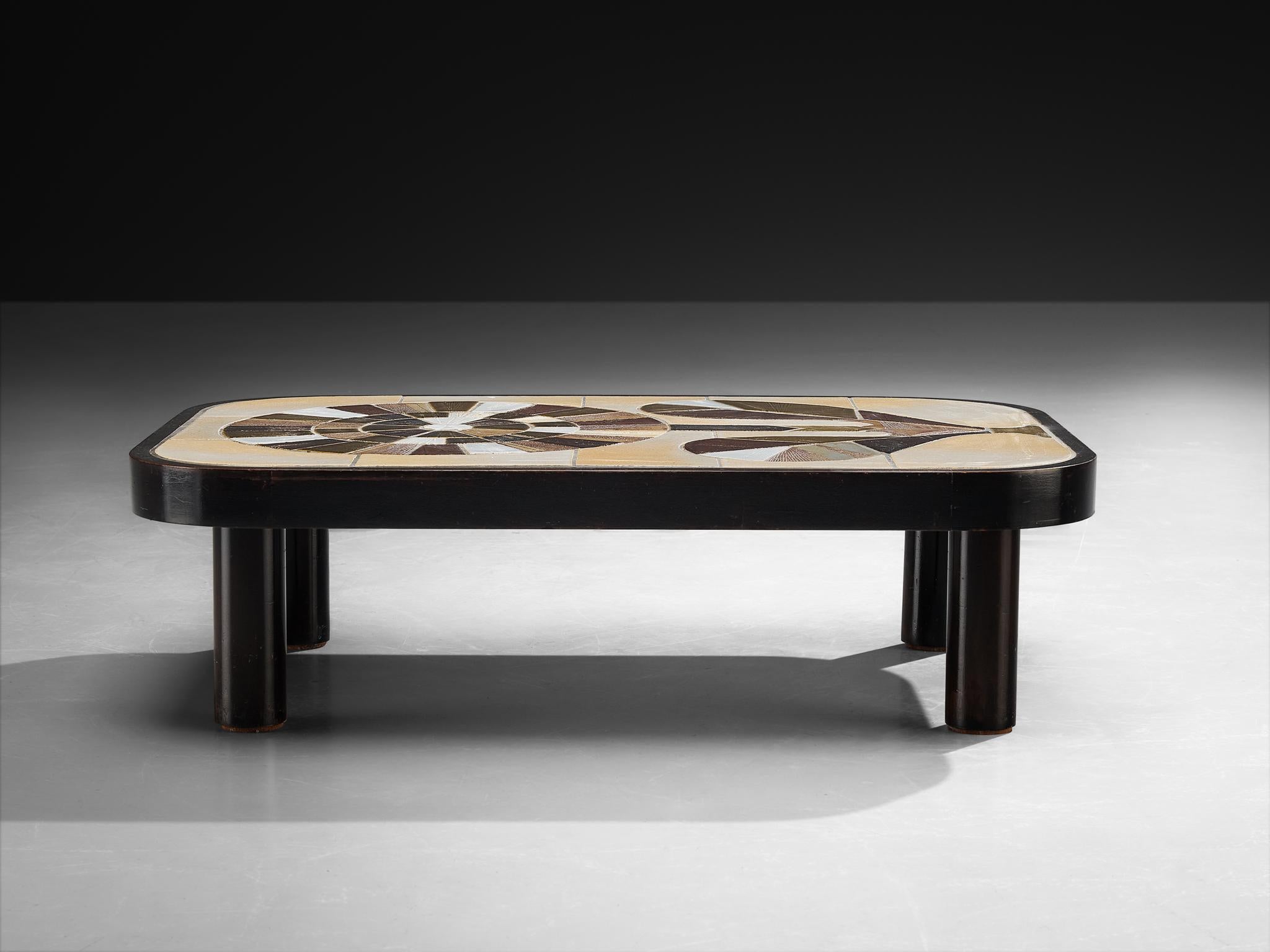Mid-Century Modern Table basse Roger Capron en céramique à motifs floraux en vente