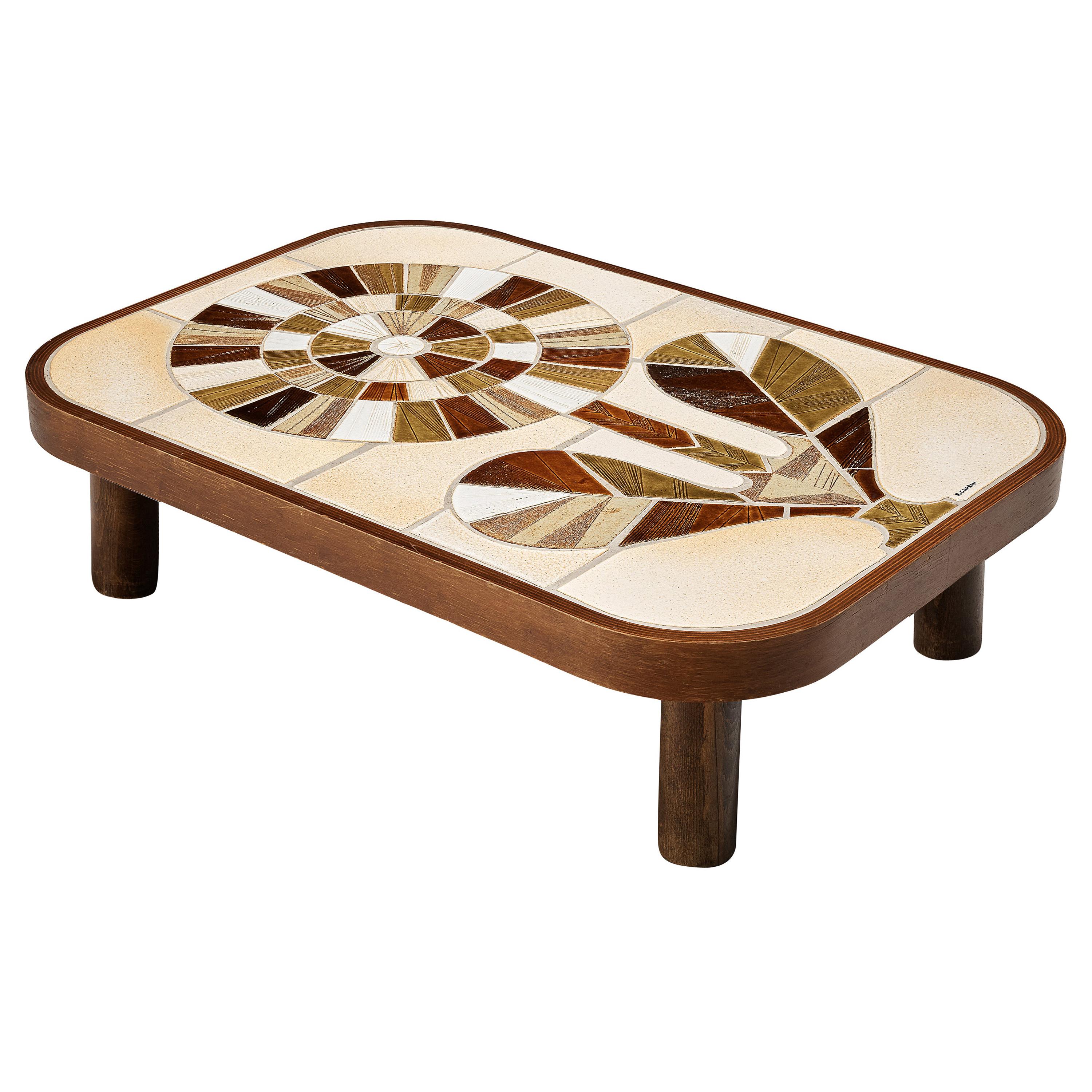Roger Capron Coffee Table in Ceramic with Floral Motif