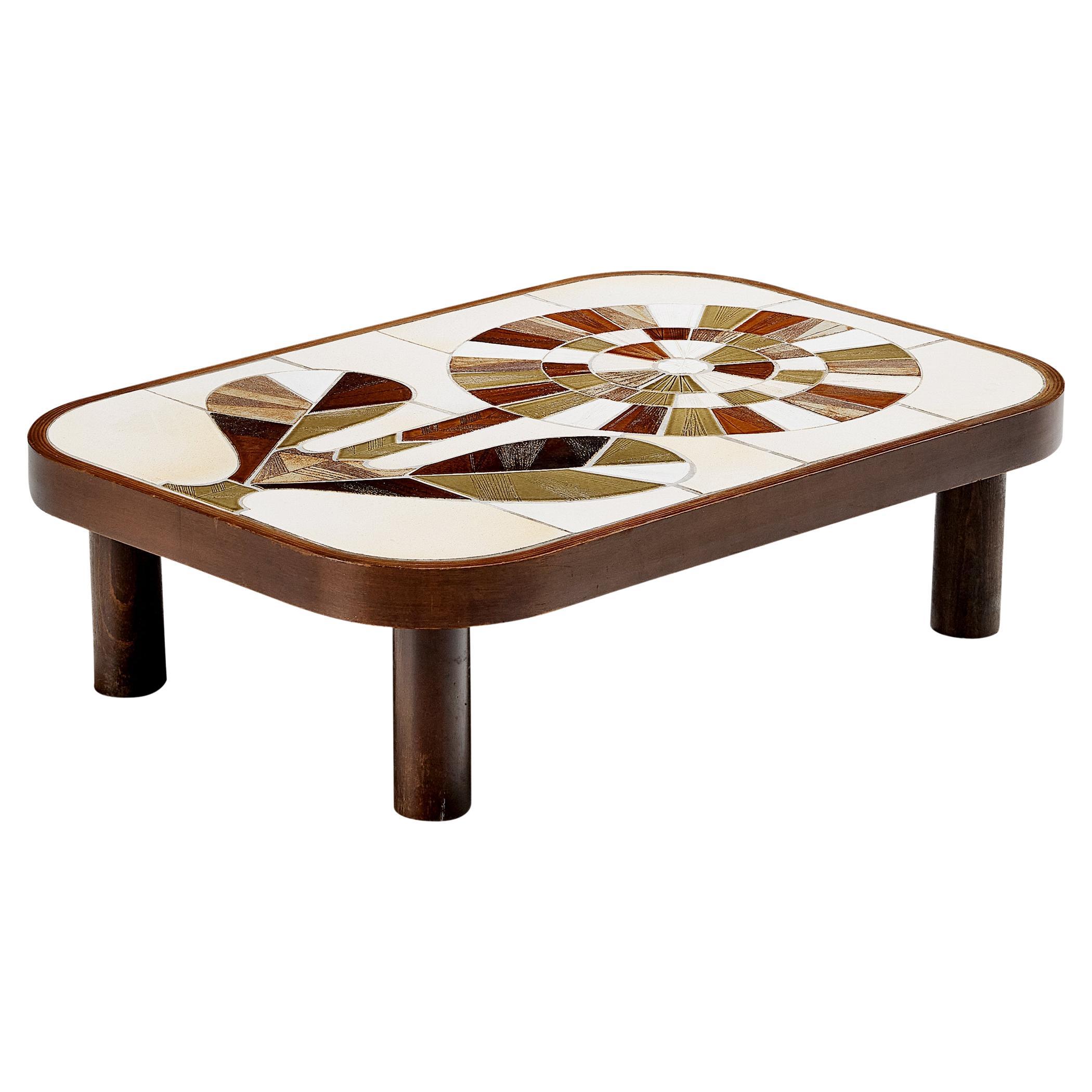 Roger Capron Coffee Table in Ceramic with Floral Motif 