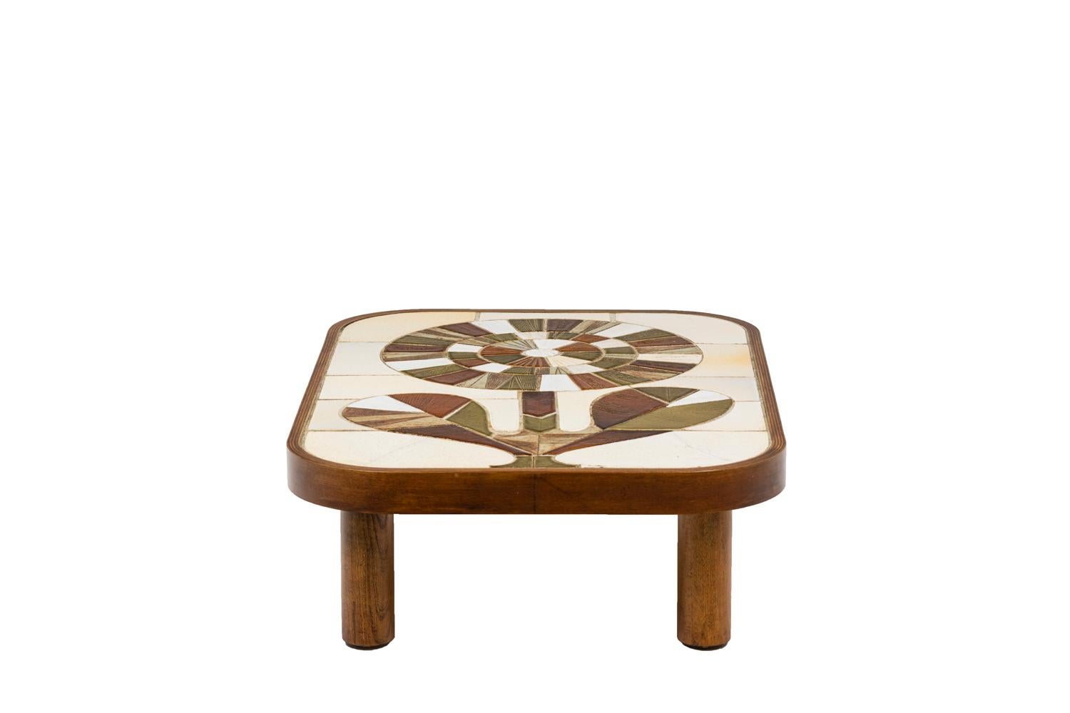 European Roger Capron, Coffee Table in Wood and Ceramics, 1960’s