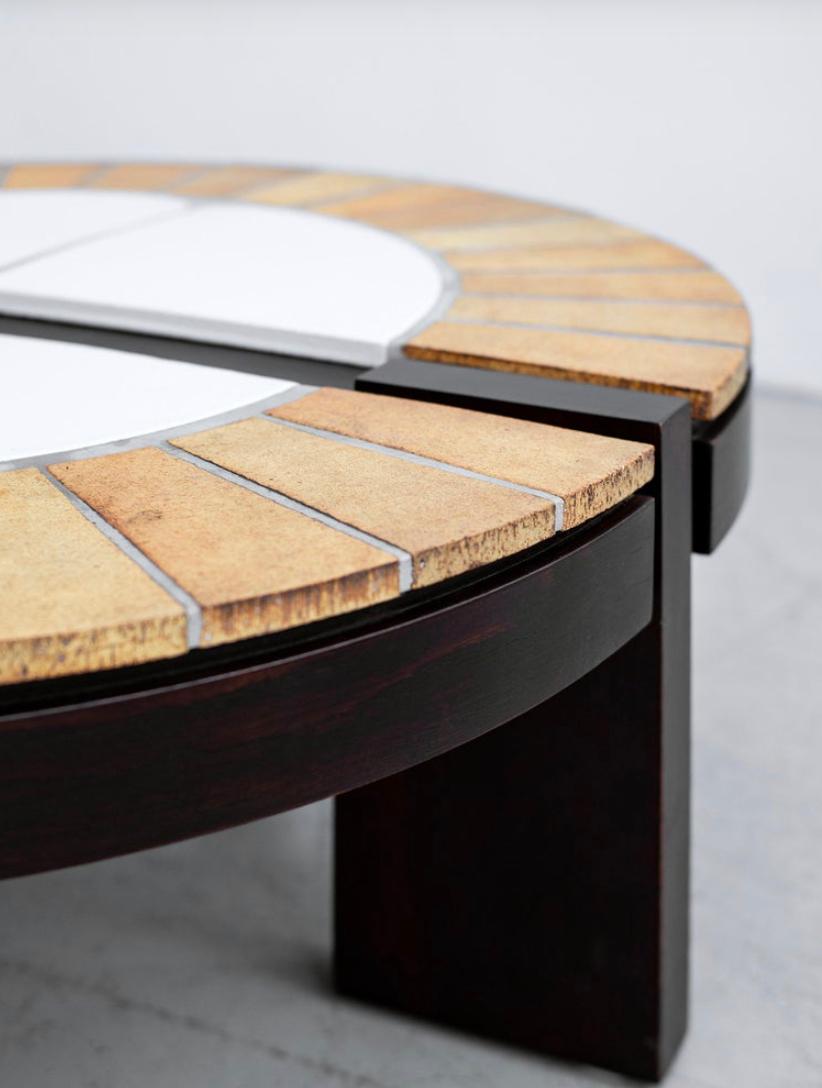 Mid-Century Modern Roger Capron Coffee Table Oval, Ceramic and Oak, 1960