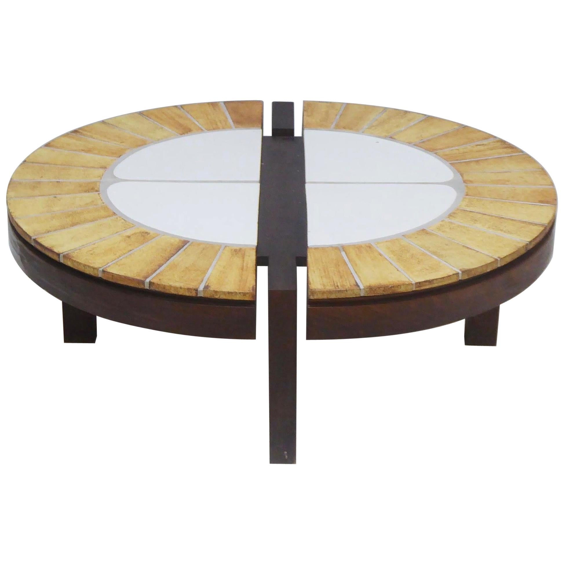 Roger Capron Coffee Table Oval, Ceramic and Oak, 1960