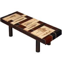 Roger Capron Couchtisch mit botanischen Keramikfliesen in Beige und Braun