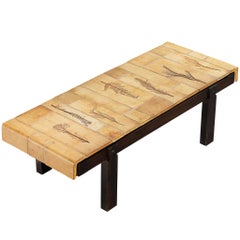 Roger Capron Coffee table with Fauna Imprints in Ceramic and Wood