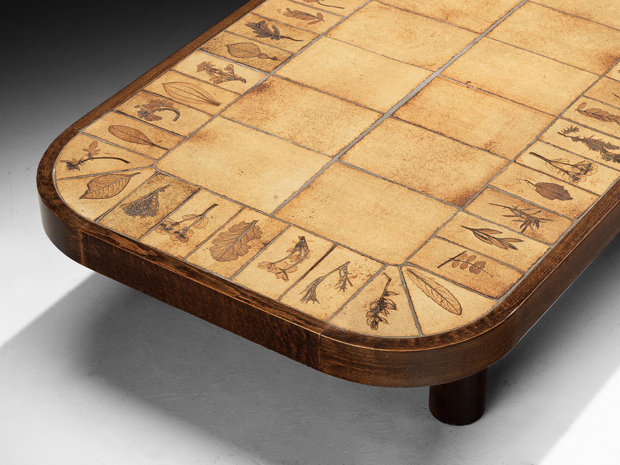 Roger Capron Coffee Table with Floral Imprinted Ceramic Tiles For Sale 2