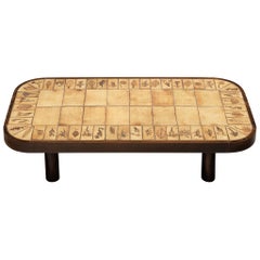 Roger Capron Coffee Table with Floral Imprinted Ceramic Tiles