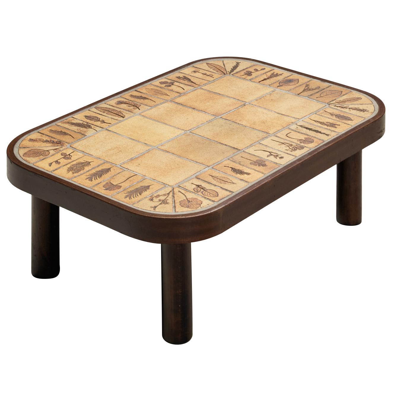 Roger Capron Coffee Table with Floral Imprinted Ceramic Tiles For Sale