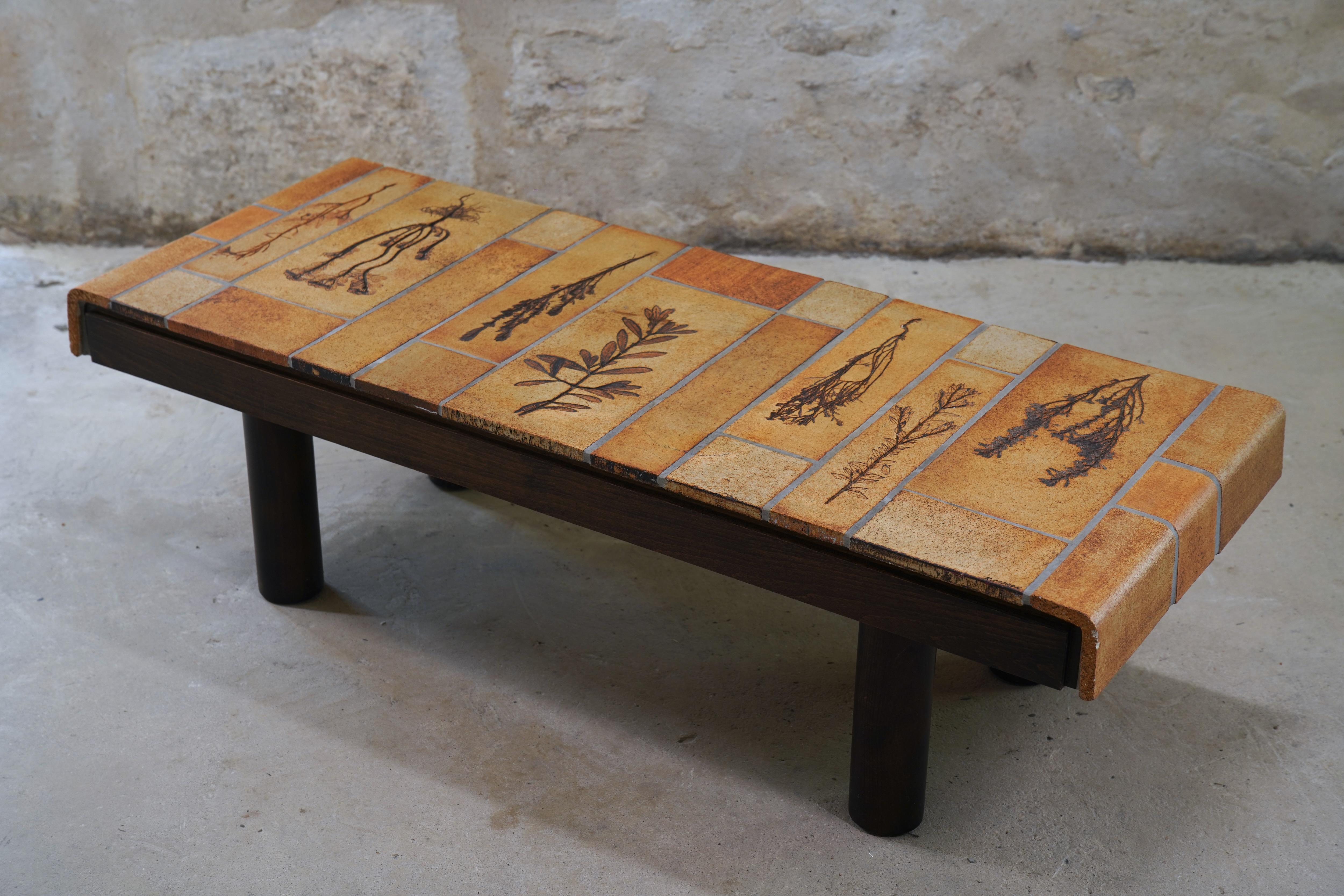 Mid-Century Modern Roger Capron Coffee Table with Garrigue Tiles, France 1970s For Sale