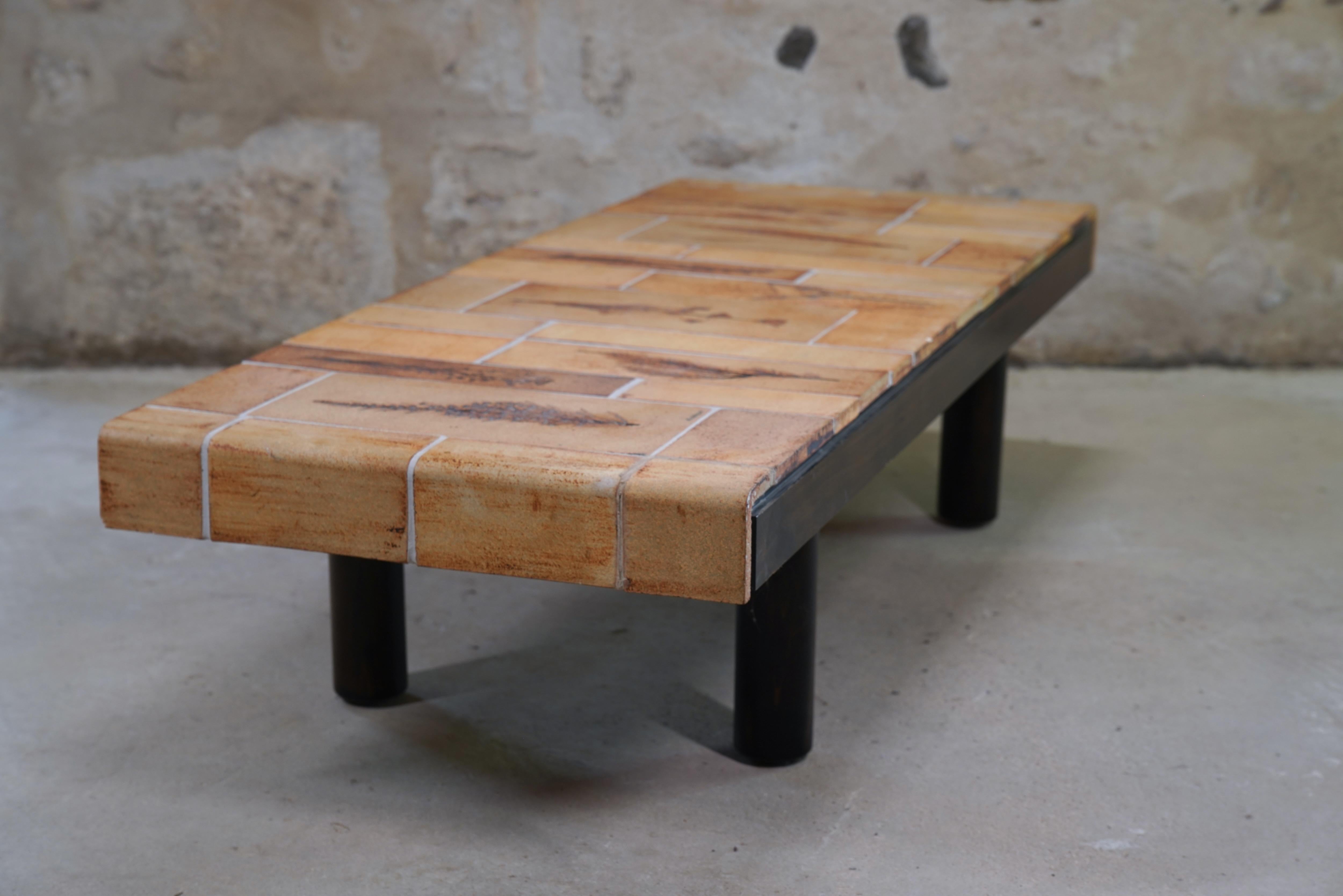 French Roger Capron Coffee Table with Garrigue Tiles, France 1970s For Sale