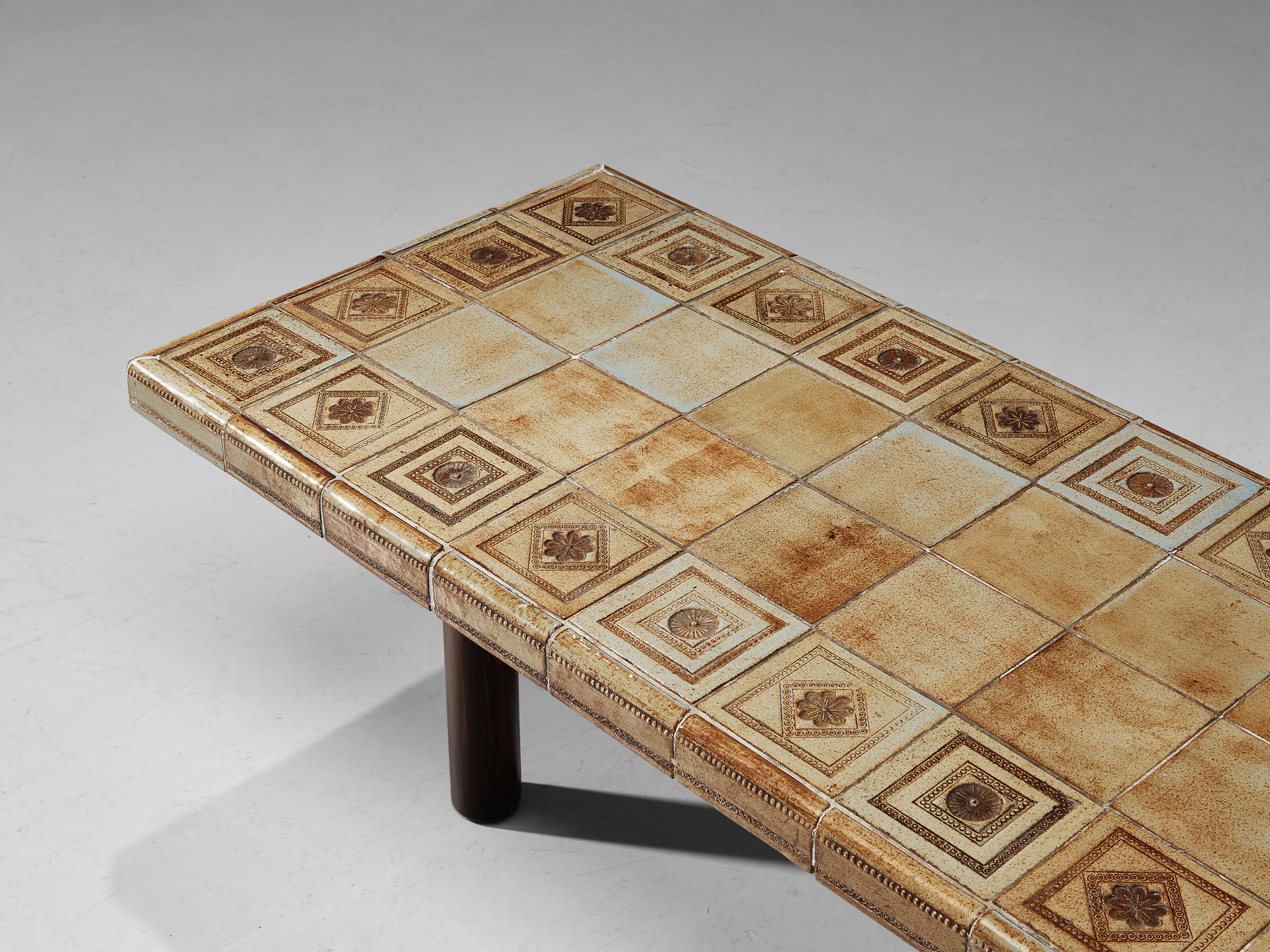 French Roger Capron Coffee Table with Illustrative Ceramic Tiles