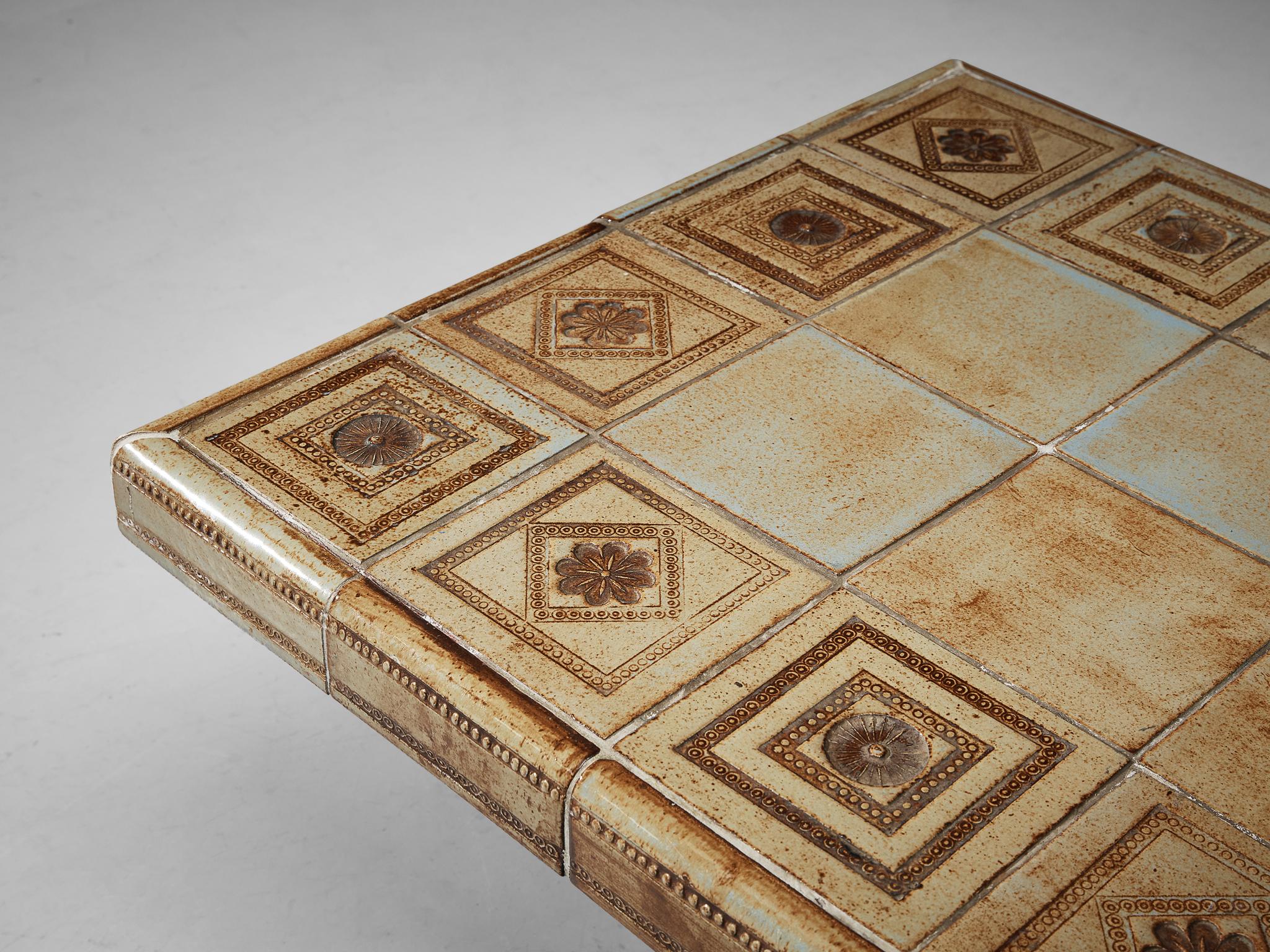 Mid-20th Century Roger Capron Coffee Table with Illustrative Ceramic Tiles