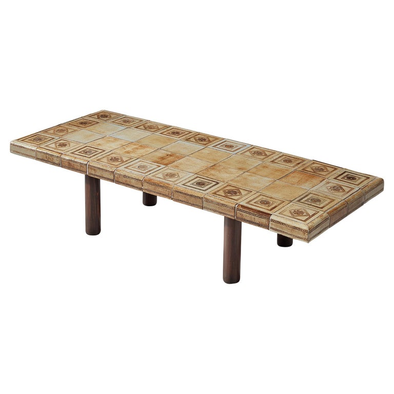 Roger Capron Coffee Table with Illustrative Ceramic Tiles For Sale
