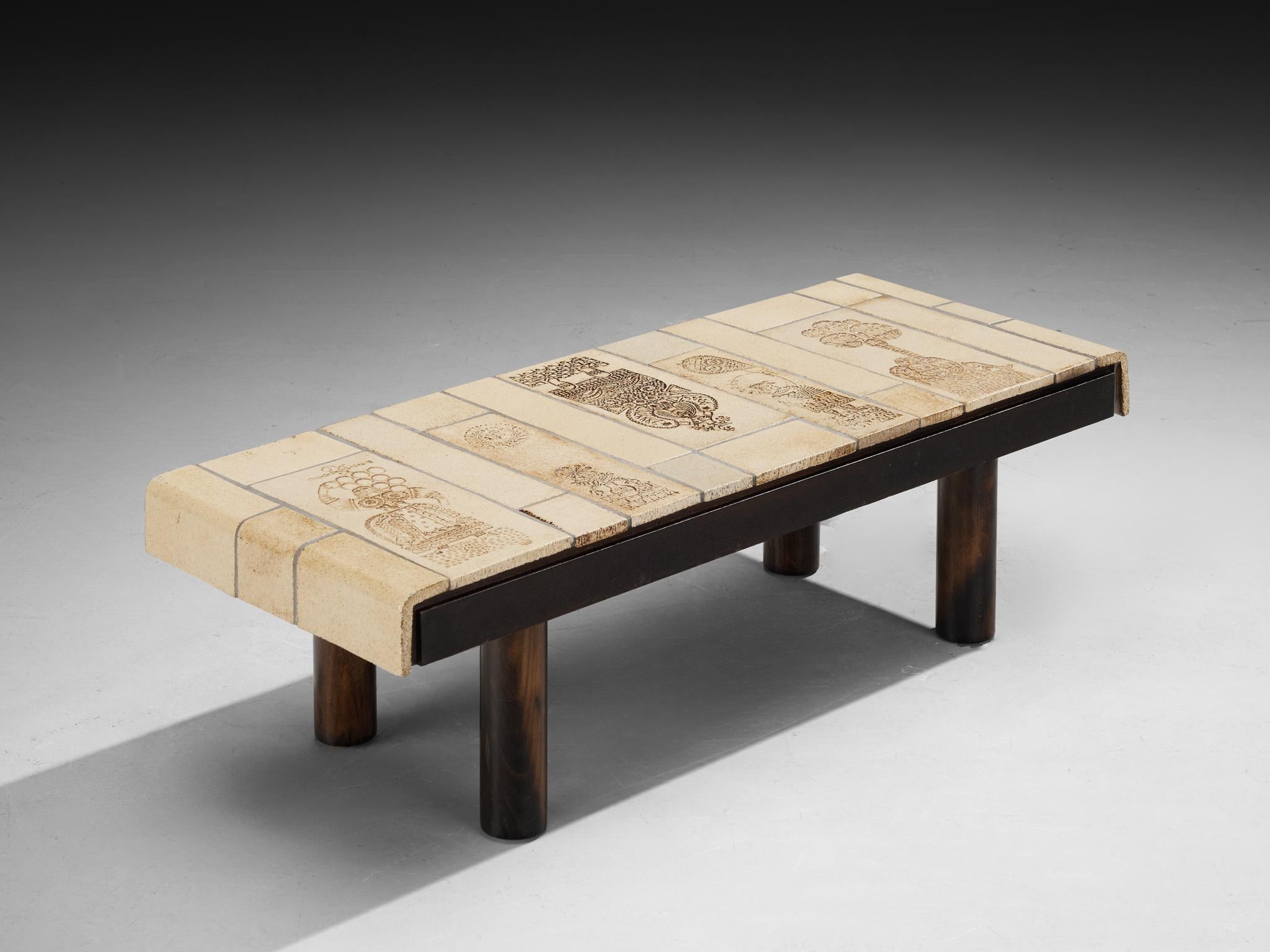 Roger Capron Couchtisch mit illustrativen Aufdrucken aus Keramik und Wood im Angebot 2