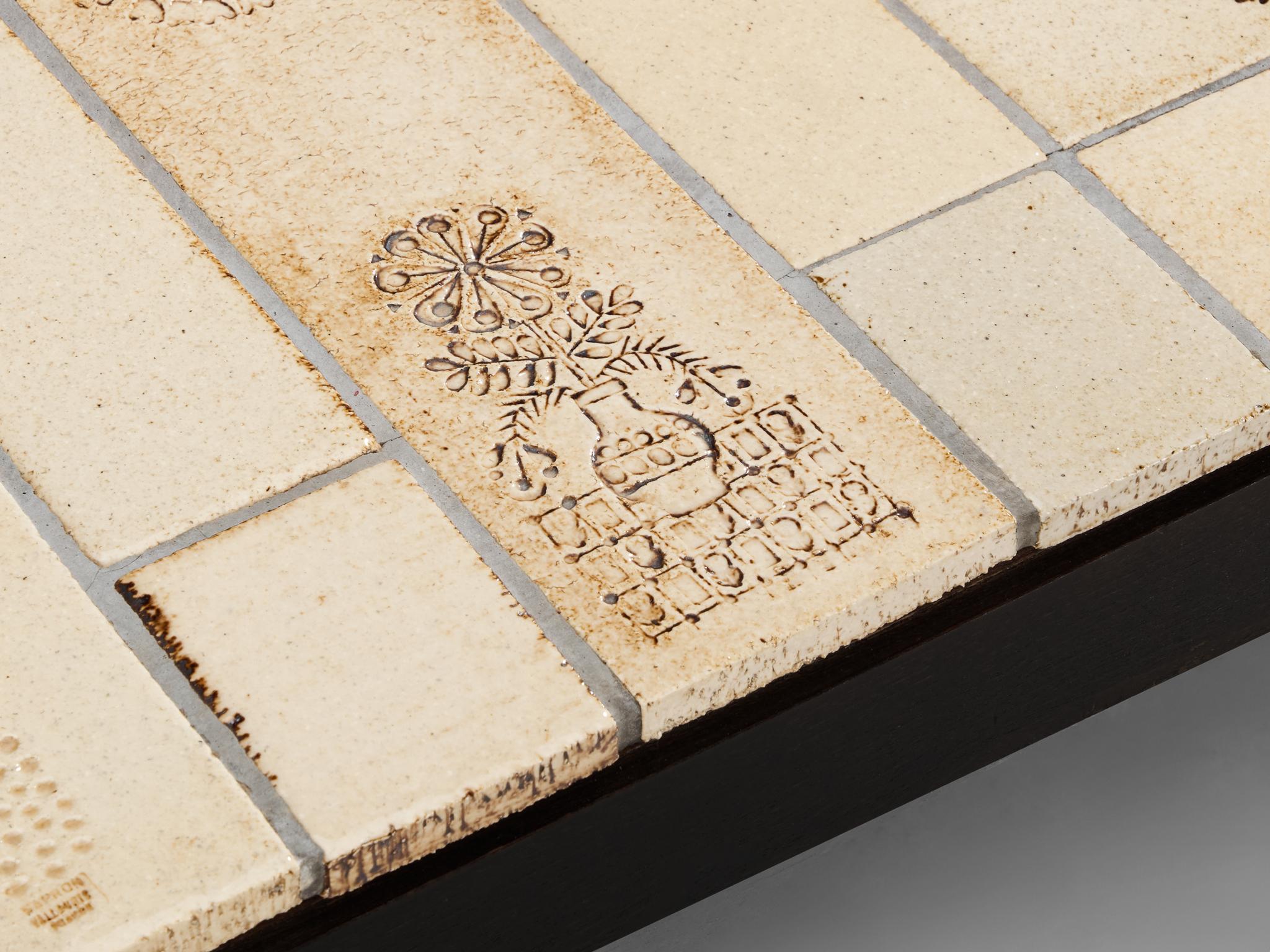 Roger Capron Couchtisch mit illustrativen Aufdrucken aus Keramik und Wood im Angebot 3