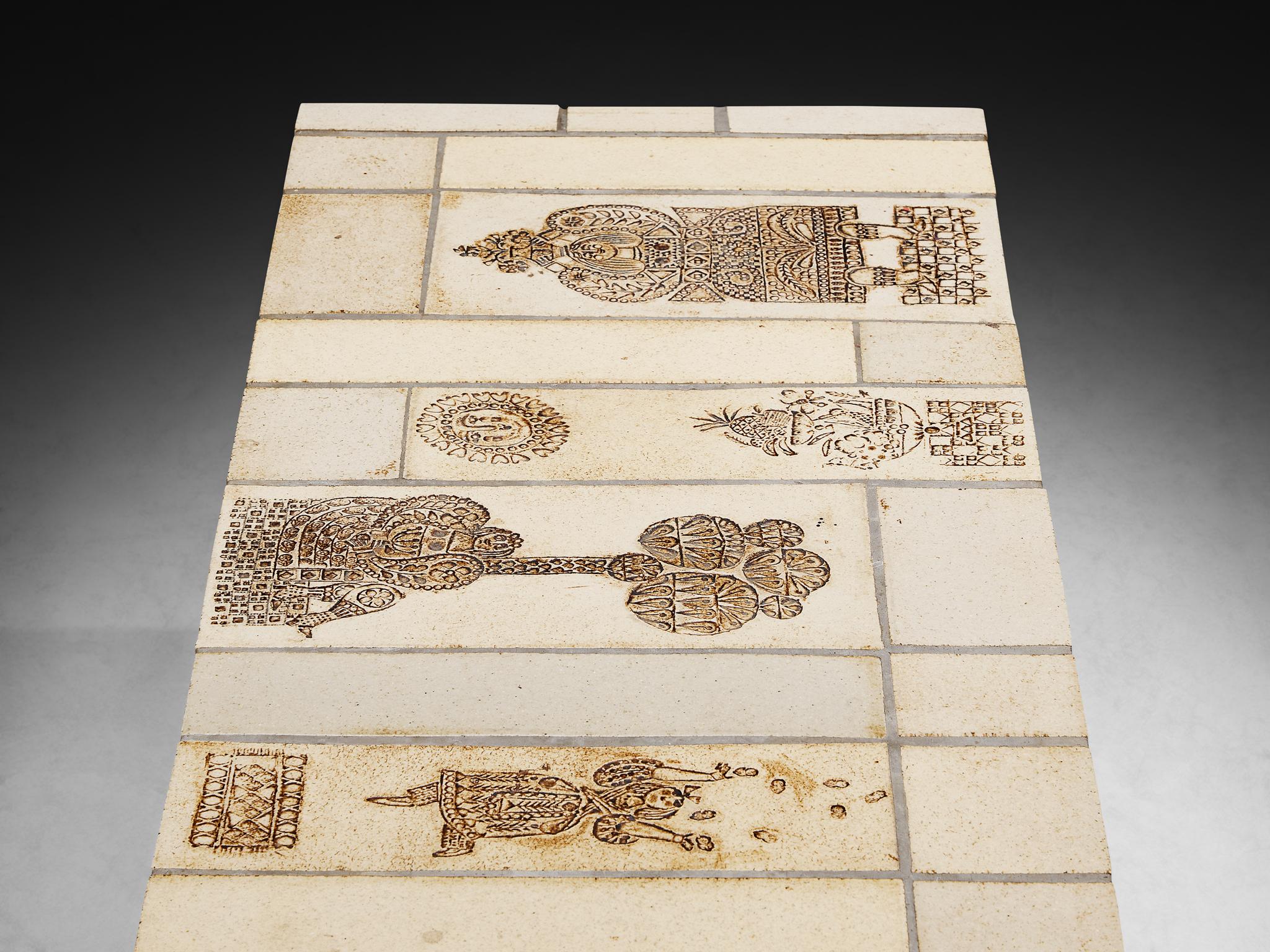 Roger Capron Table basse avec empreintes illustratives en céramique et Wood en vente 2