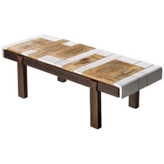 Roger Capron Table basse avec empreintes illustratives en céramique et Wood
