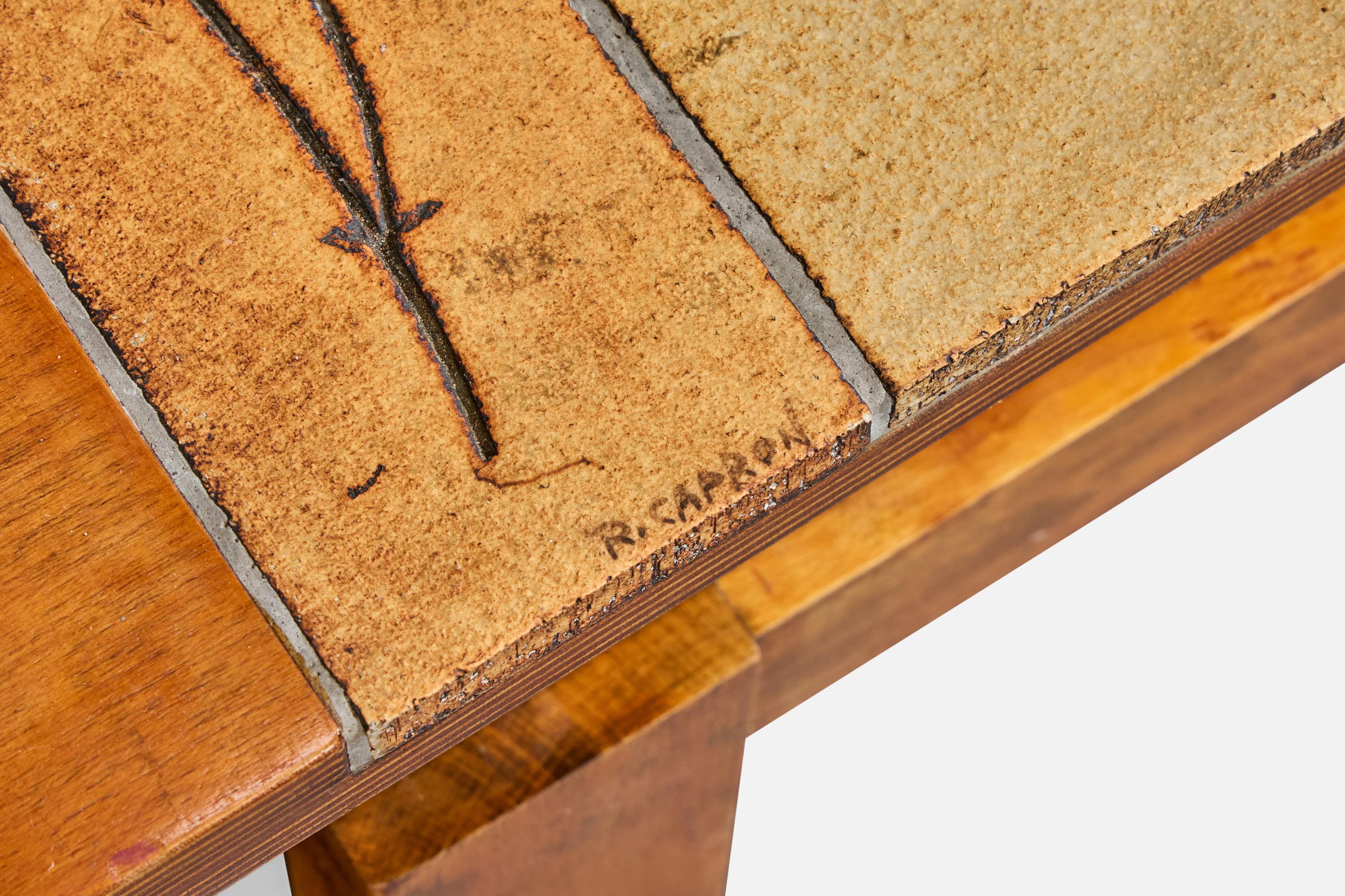 Roger Capron, table basse, Wood, céramique, France, années 1960 en vente 2