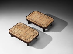 Roger Capron Coffee Tables with Floral Imprinted Ceramic Tiles