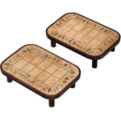 Roger Capron Coffee Tables with Floral Imprinted Ceramic Tiles