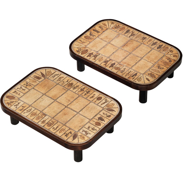 Roger Capron Coffee Tables with Floral Imprinted Ceramic Tiles