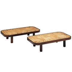 Roger Capron Coffee Tables with Floral Imprinted Ceramic Tiles